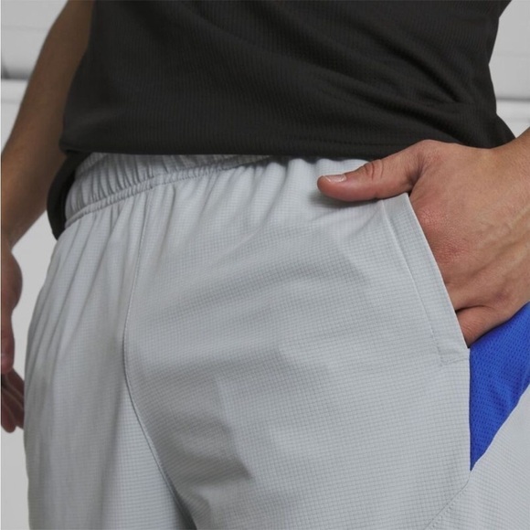Puma Men's 10" Moisture Wicking Training Cat Shorts Grey/Blue- men short - Picture 4 of 10